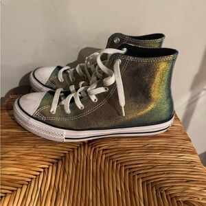 Converse WomyHigh-Top Sneakers - Iridescent Green and Gold Size 6